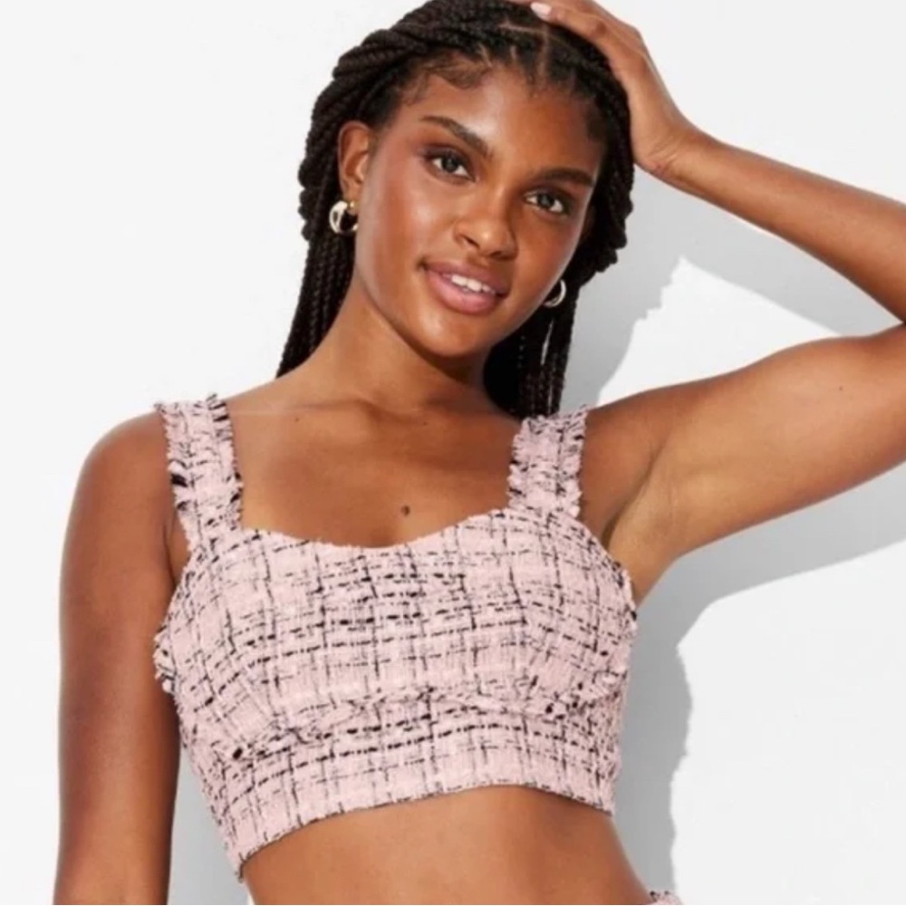 NWOT Wild Fable Baby Pink and Silver Tweed Bustier Crop Top